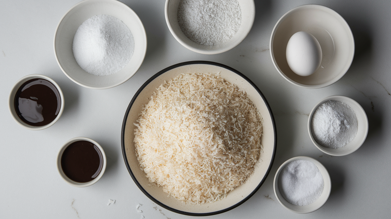 a table with ingredients on it to make keto coconut macaroons