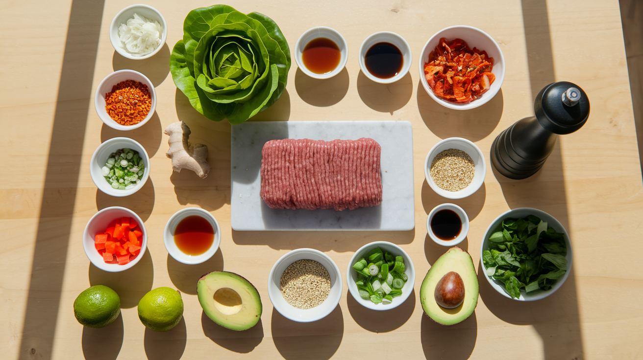 Fiery Keto Spicy Ground Beef Lettuce Wraps with Kimchi