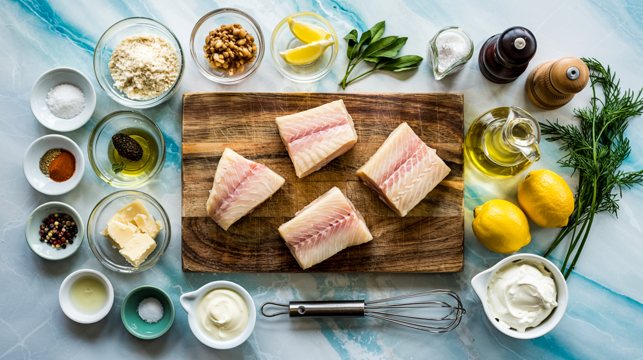 Keto Crispy Parmesan Crusted Halibut with Lemon Dill Sauce