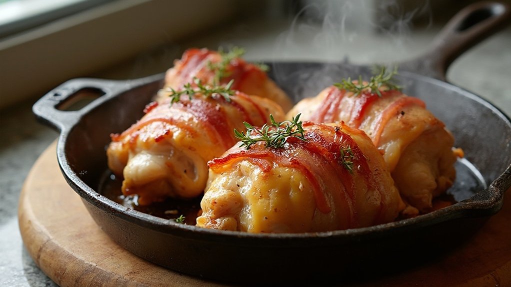 bacon wrapped cheesy chicken thighs