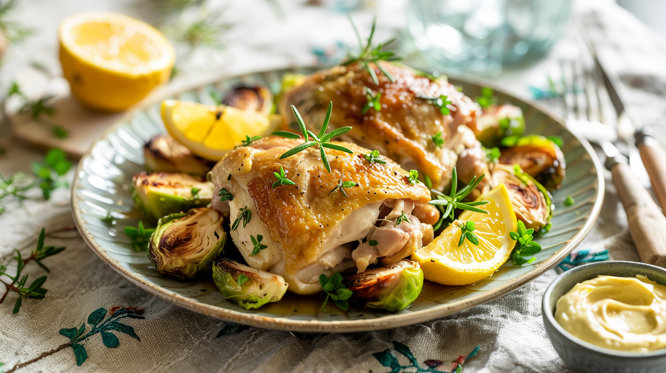 Keto Lemon-Roasted Chicken Thighs with Brussels Sprout