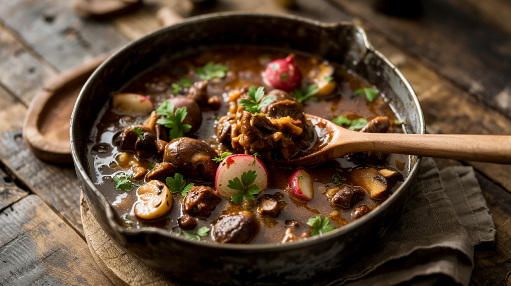 keto Venison stew with wild mushrooms