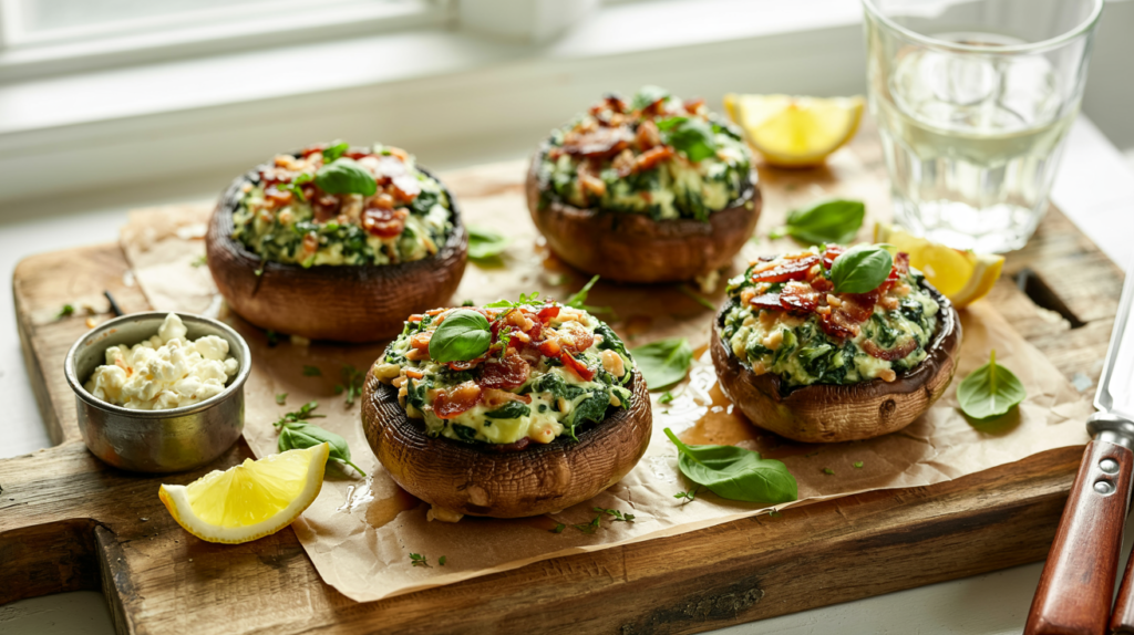 Keto Stuffed Portobello Mushrooms with Spinach, Feta, and Roasted Garlic