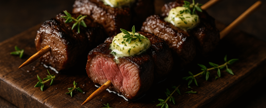 Pan-Seared Beef Heart Skewers with Flavored Ghee