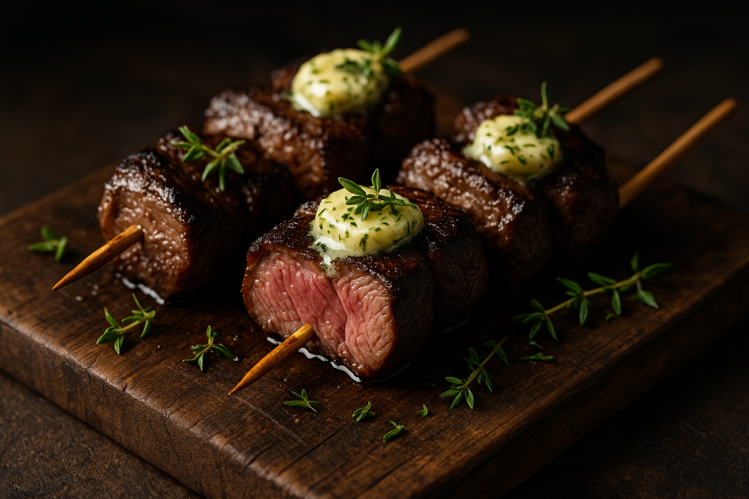 Pan-Seared Beef Heart Skewers with Flavored Ghee