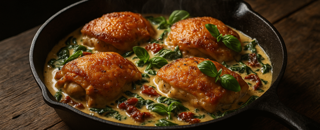 Creamy Tuscan Chicken Thighs with Sun-Dried Tomatoes