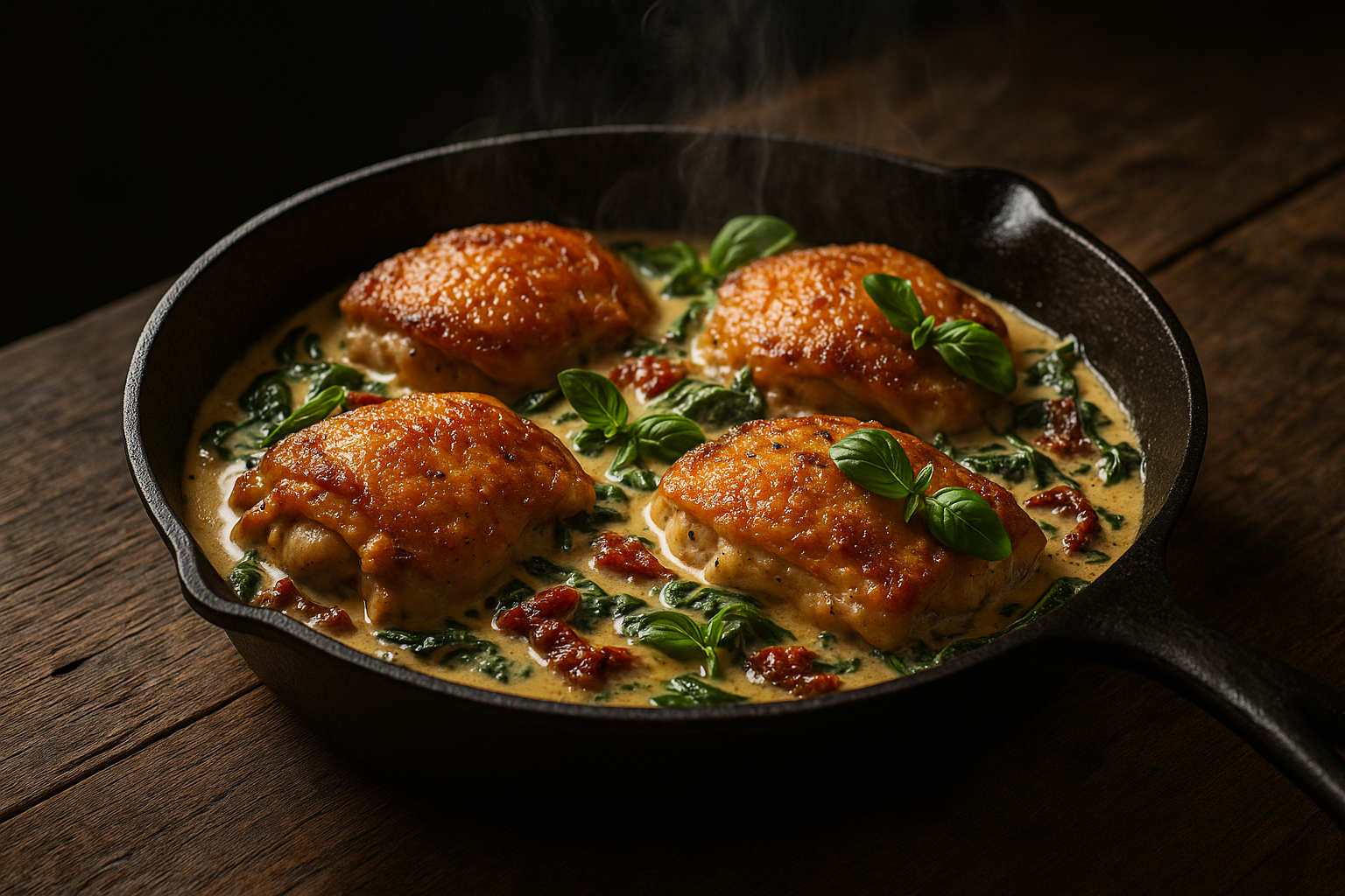 Creamy Tuscan Chicken Thighs with Sun-Dried Tomatoes